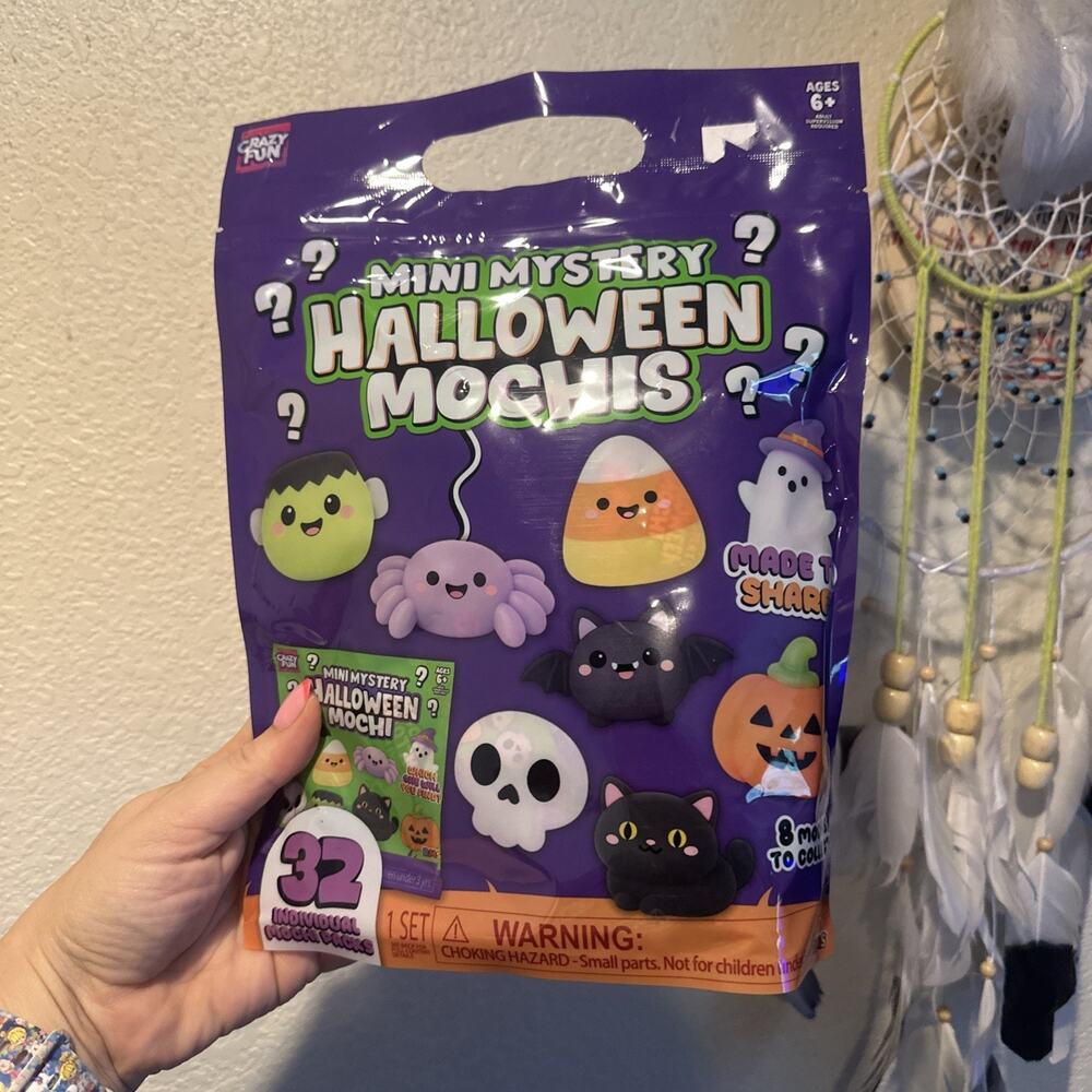 NEW! Crazy Fun Mini Mystery Halloween Mochi Squishy Toys, 32 Individual Packs